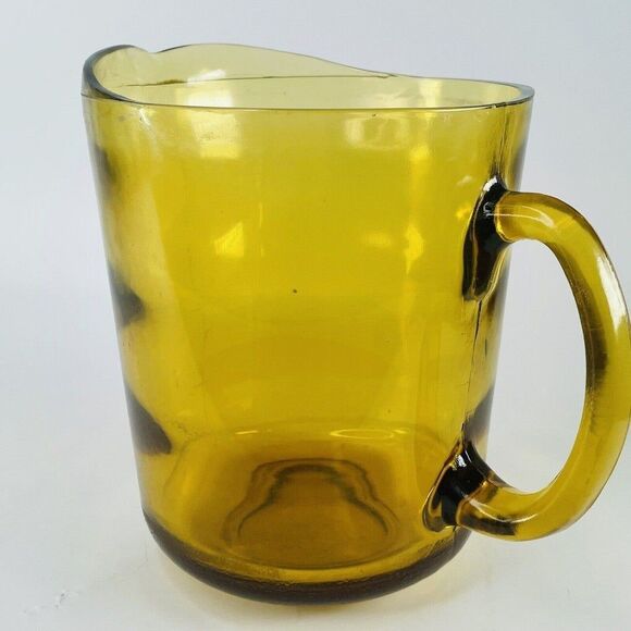 Hazel Atlas Waterfall Optic Ribbed Gold Vintage Amber Glass Pitcher MCM 1960s - Picture 9 of 12